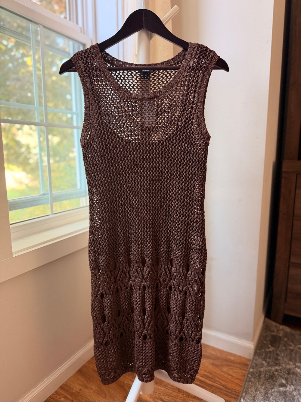Express Brown Crochet Knit Sleeveless Scoop Neck